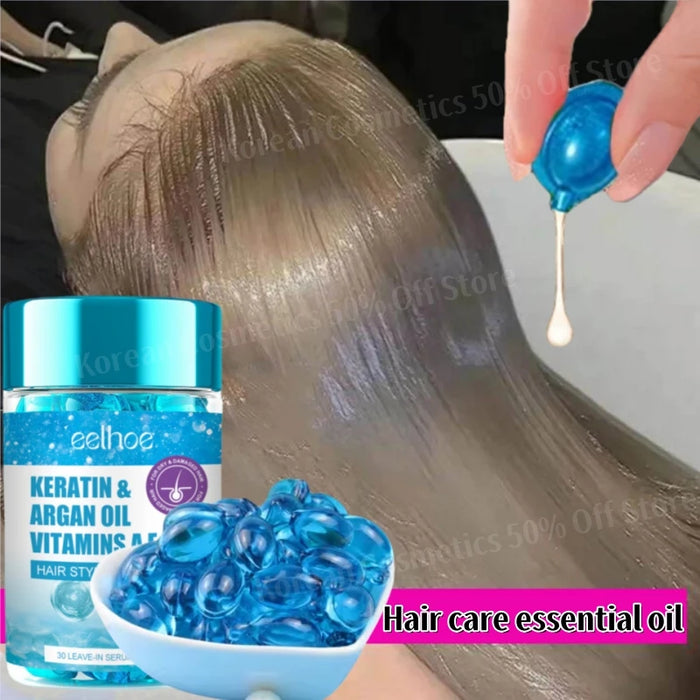 Cápsulas revitalizantes de vitamina para el cabello con queratina: suero hidratante profundo para un cabello suave, brillante y sin encrespamiento