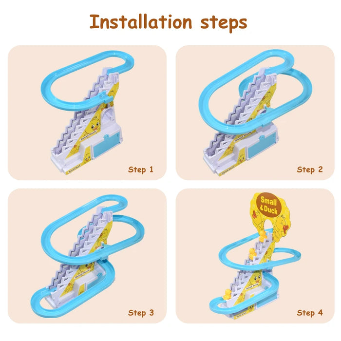 Petit canard électrique pour enfants, jouet d'escalade d'escalier, bricolage, piste de course ferroviaire, musique, montagnes russes, jouet de canard pour bébé et enfants, cadeau