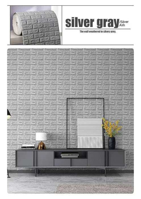 Papel pintado autoadhesivo de ladrillo de espuma 3D, adhesivo decorativo impermeable para pared de salón y dormitorio (70cm x 1/5/10m)