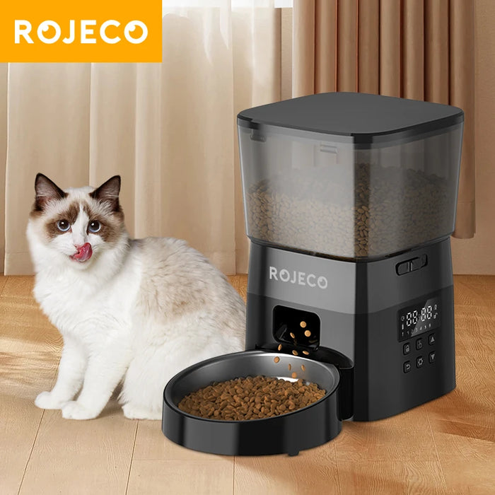 ROJECO Distributeur Automatique de Nourriture pour Chats 2L - Distributeur de Nourriture Fraîche Intelligent avec Bol en Inox pour Chiens et Chats