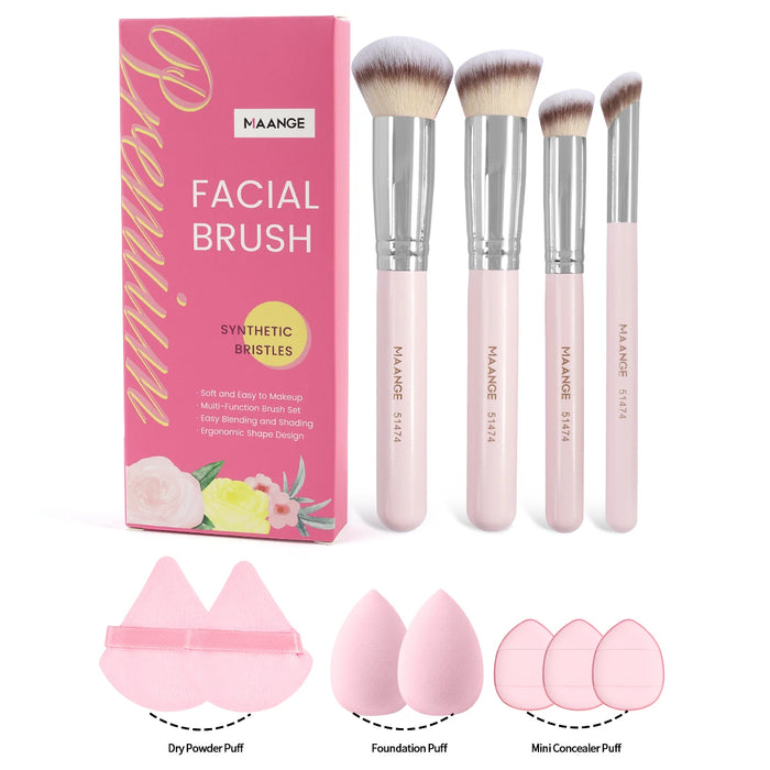 MAANGE Ensemble d'outils de maquillage 11 pièces avec 4 pinceaux, houppette à poudre, éponge de maquillage et houppette pour correcteur et fard à paupières