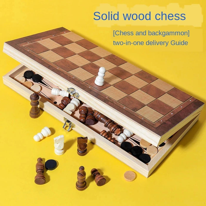 Internationales Schach, 3-in-1-Schachspiel aus Holz, Spielzeug, pädagogisches Gehirntraining, faltbares Brettspiel für Kinder, luxuriöses Geschenk