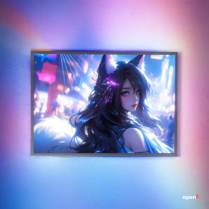 Lampe LED avec personnage de jeu d'anime Fox Girl avec art néon, éclairage d'ambiance HD pour salle de jeux, décoration de table USB à intensité variable et cadeau