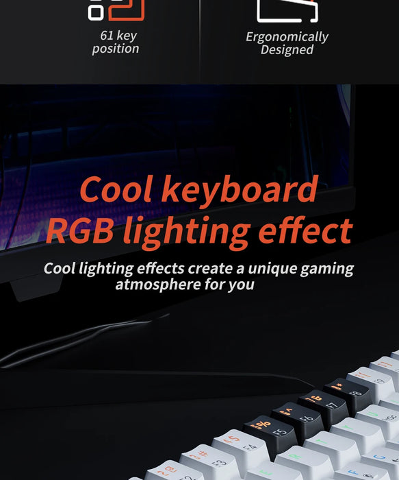 MUCAI MK61 USB Gaming Teclado mecánico interruptor rojo iluminación RGB intercambiable en caliente 61 teclas Cable desmontable