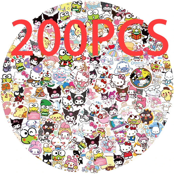 Urocza kolekcja naklejek Sanrio — zestawy 50/100/200 sztuk Adorable My Melody, Kuromi i Hello Kitty dla dzieci i projektów kreatywnych