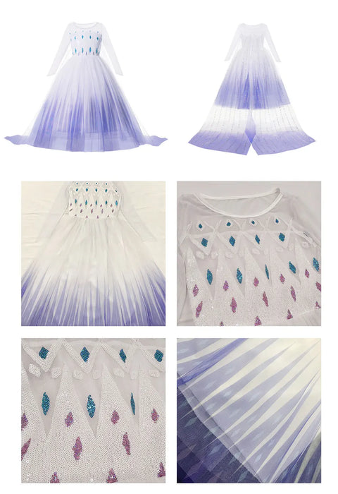 Costume de princesse Disney la reine des neiges pour filles, robe de bal en maille blanche à paillettes, vêtements de carnaval, Cosplay reine des neiges Elsa Anna pour enfants