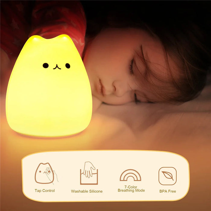 Lámpara de noche LED con forma de gato, lámpara de silicona colorida con pilas para decoración de habitaciones infantiles y infantiles