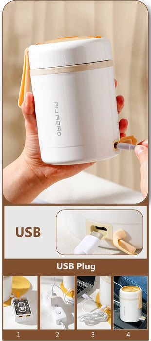 Boîte à déjeuner chauffante USB de 600ML, chauffe-plats Portable en acier inoxydable pour le déjeuner, les boissons et le lait