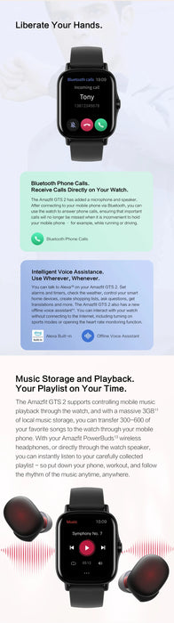 [Amazing Ny Version] Montre intelligente Amazfit GTS 2 avec surveillance polyvalente de la santé et de la forme physique, Alexa intégrée pour les téléphones Android et IOS