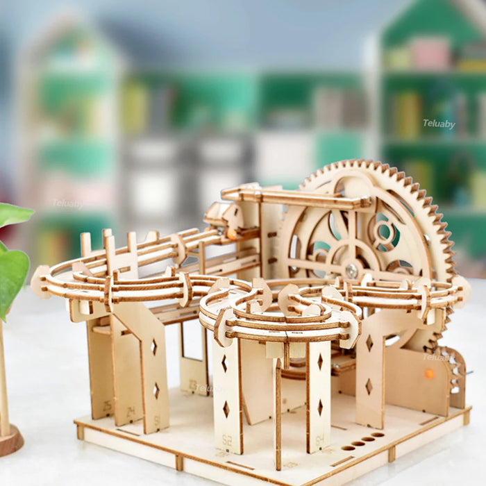 Kit de puzzle mécanique 3D en bois avec course à billes interactive pour tous les âges