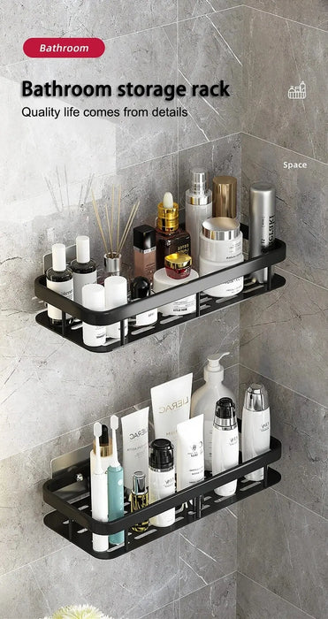 Sleek Set of 2 Wall-Mounted Corner Shelves in Space Aluminum for the Bathroom – Ideal for Shampoo and Shower Essentials