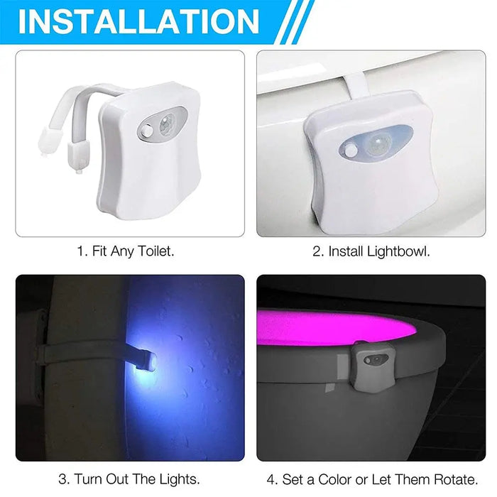 Colorful Motion Sensor Toilet Bowl Night Light - Fun LED Bathroom Accessory with 16 Colors and Adjustable Brightness