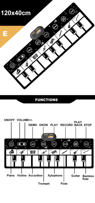 Coolplay Tapete musical para niños de 110x36 cm - Teclado de piso con tapete de baile y 8 sonidos de animales - Juguete educativo para niños pequeños