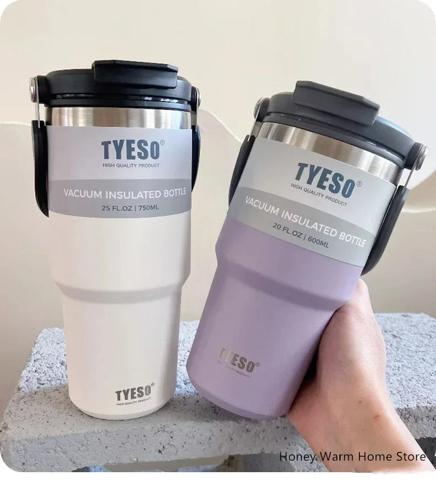 Tyeso doppelwandige isolierte Kaffee- und Wasserflasche aus Edelstahl für kalt und heiß – Reisebecher mit Vakuumfunktion