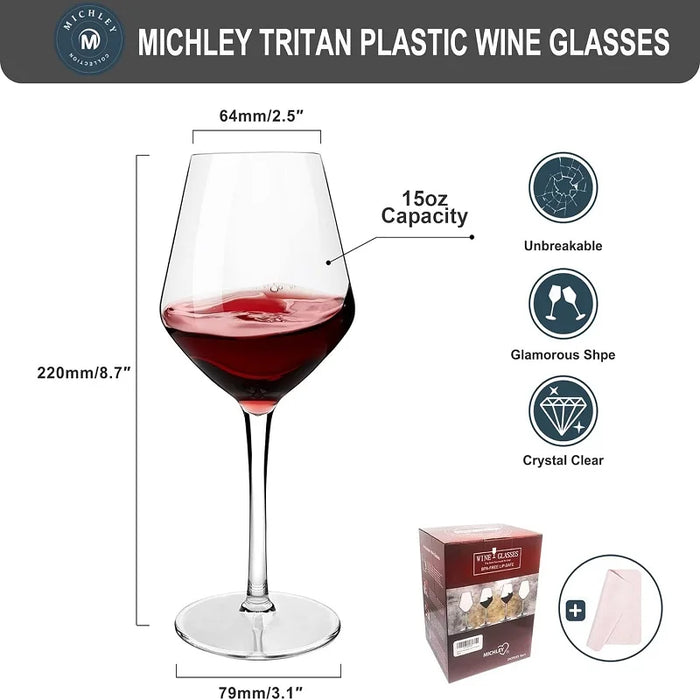 MICHLEY 2/4/6PCS Copas de Vino de plástico Tritan Indestructibles Juego de Picnic Reutilizables de Lujo para Equipos de Bar de Fiesta Vasos Apto para lavavajillas al Aire Libre