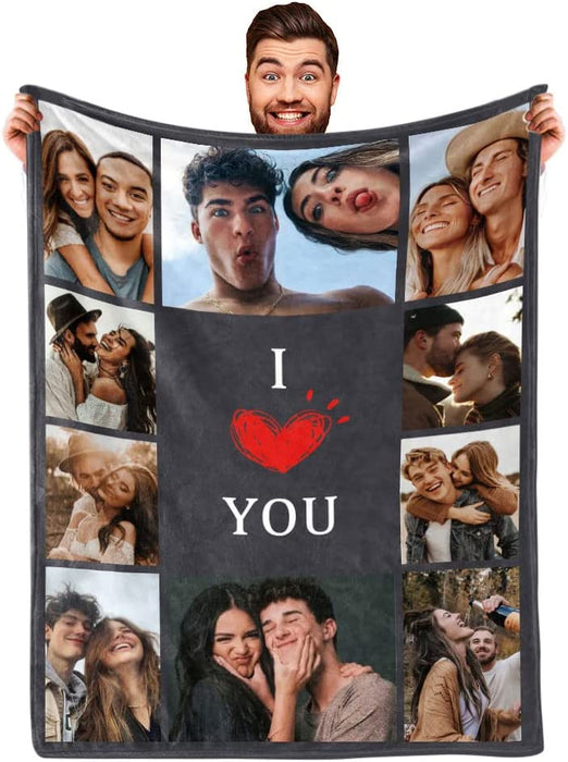 Personalisierte Decke mit Fotocollage und Text – „I Love You“ – perfektes Geschenk für Weihnachten, Valentinstag und Geburtstag