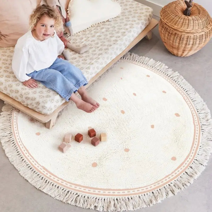 Tapis rond moelleux à franges pour salon, tapis de jeu en fourrure blanche pour enfants, tapis en peluche doux pour chambre d'enfants