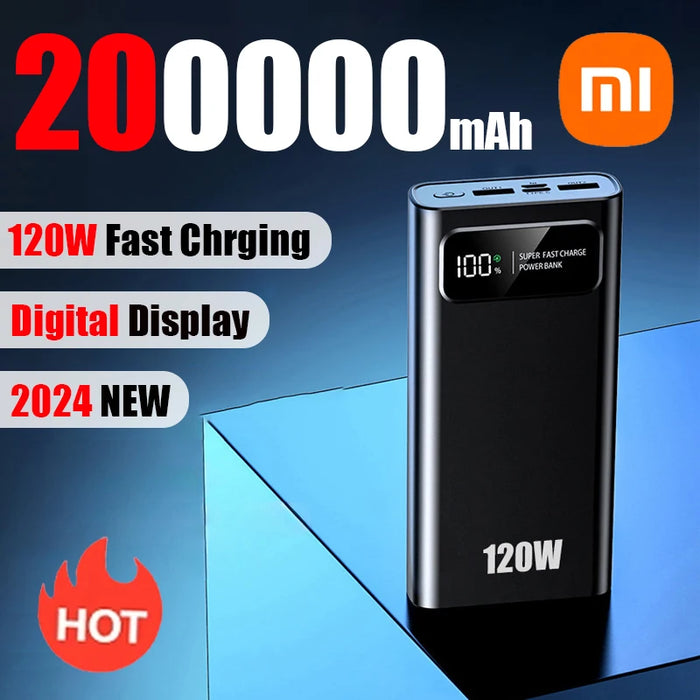 Xiaomi 200000mAh 120W Power Bank Batería de carga rápida con alta capacidad y pantalla digital para iPhone, Samsung y Huawei