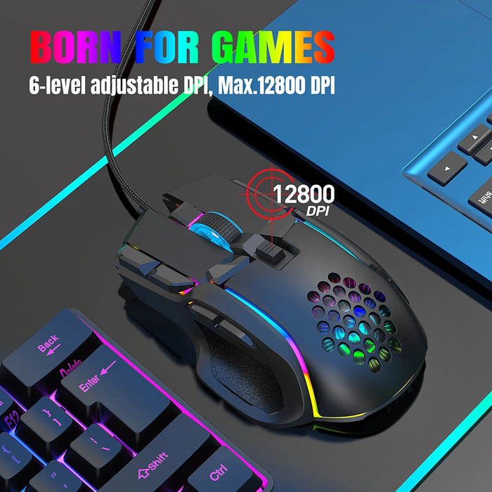 Nouvelle souris de jeu USB avec rétro-éclairage RVB - Souris de jeu ergonomique avec 10 boutons programmables et 7200 DPI