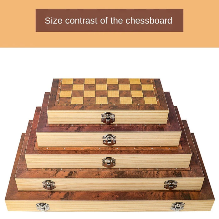 Internationales Schach, 3-in-1-Schachspiel aus Holz, Spielzeug, pädagogisches Gehirntraining, faltbares Brettspiel für Kinder, luxuriöses Geschenk