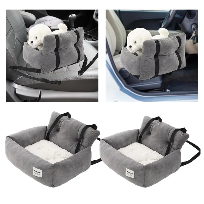 Asiento para perro, coche, SUV, cama para cachorro con correa fija, Base antideslizante desmontable multifuncional, lavable, portátil, gris para viajar