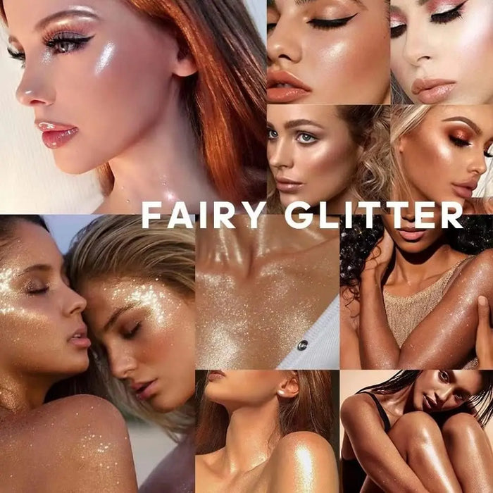 Body Glitter Shimmer Highlighter-Puder für Gesicht und Körper mit Schwammkopf – High Fairy Glitter Sparkle Powder für glänzenden Make-up-Stick