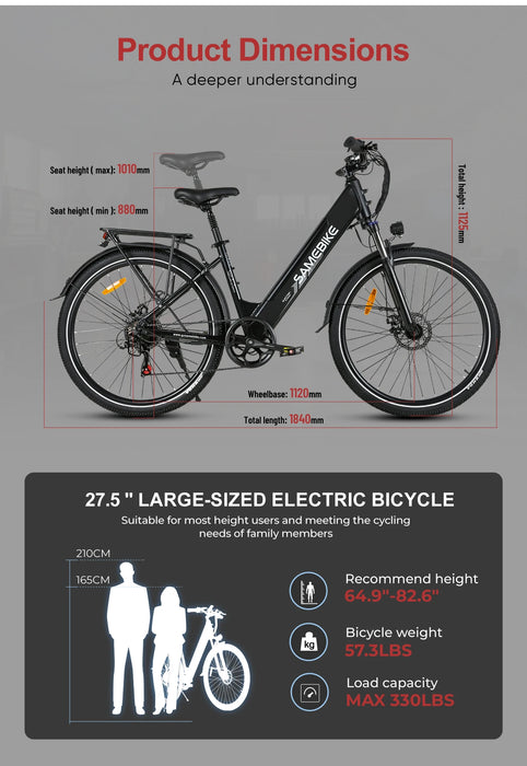 Bicicleta eléctrica con motor de alta potencia de 500W, batería de litio de 36V15AH para viajes por la ciudad, bicicleta eléctrica con marco de aluminio de 27,5 pulgadas