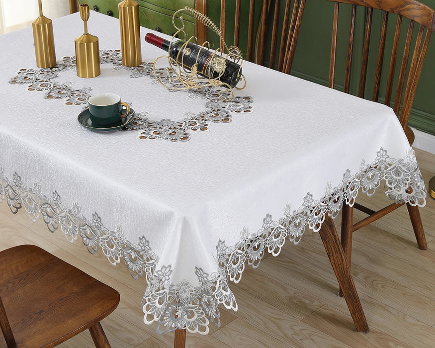 Battilo Nappe de Luxe en Dentelle Nappe Carrée à Motif Floral Blanc avec Broderie pour Table de Dîner Décorations de Mariage et de Fête