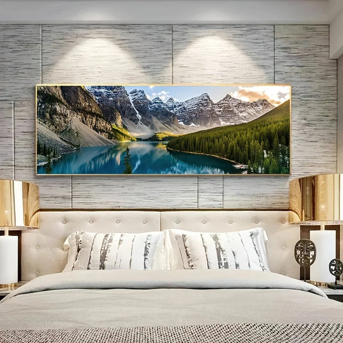 Peinture de paysage sur toile, scène de montagne de forêt de lac, décoration d'art mural pour salon et chambre à coucher, imprimés et images