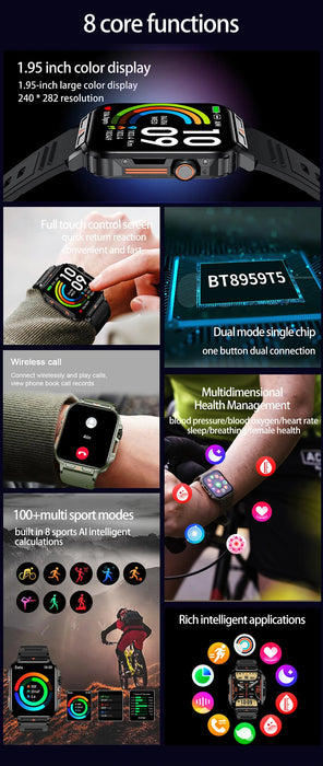 LIGE Smartwatch con Pantalla de 1,95 Pulgadas - Monitoreo de Salud, Reloj Deportivo y Fitness Impermeable IP68 para Hombres y Mujeres