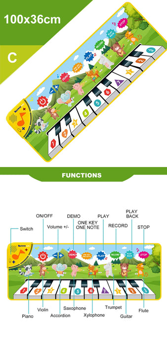 Coolplay Tapete musical para niños de 110x36 cm - Teclado de piso con tapete de baile y 8 sonidos de animales - Juguete educativo para niños pequeños