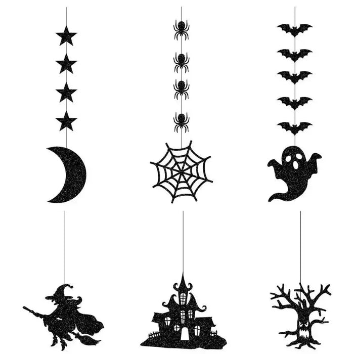 Lot de 6 décorations à suspendre pour Halloween avec araignées, sorcières, fantômes et chauves-souris – Parfaites pour la maison et les fêtes.