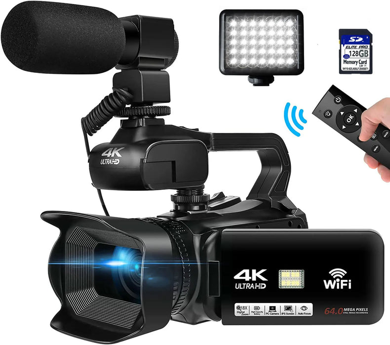 WIFI-Camcorder 4K 64MP 60FPS HD Autofokus Vlogging 4,0" Touchscreen 18X Zoom für Live-Streaming