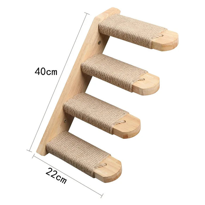 Sistema trepador para gatos de madera montado en la pared: estantes y escaleras elegantes para su gato