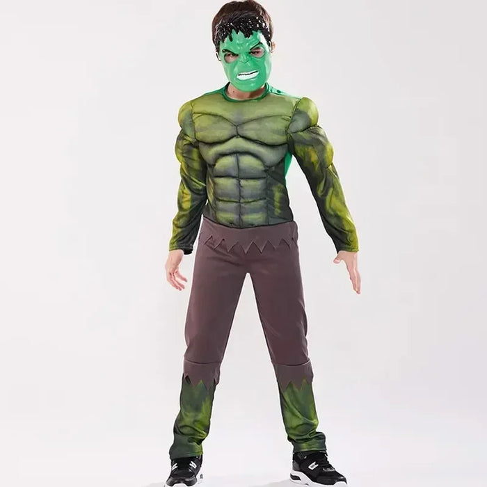 Nuevo traje de superhéroe para niños: juego completo de disfraces de Halloween con Hulk, Iron Man, Spider Man y Superman.