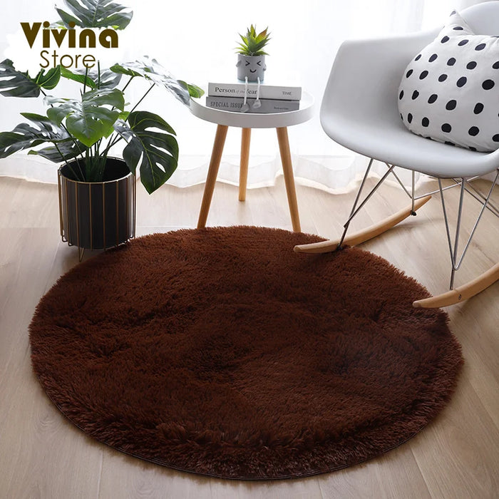 Round Green Plush Rug for Living Room - Fluffy Carpet for Sofa and Chairs, Long-Haired Floor Mat for Bathroom and Kids' Room Décor