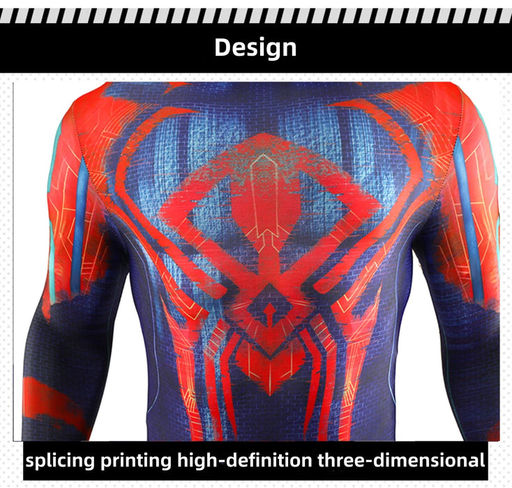 Disfraz de Spider Man 2099, mono de Miguel O'Hara, accesorios de cómic de Halloween, mono, disfraz de Spiderman con tocado