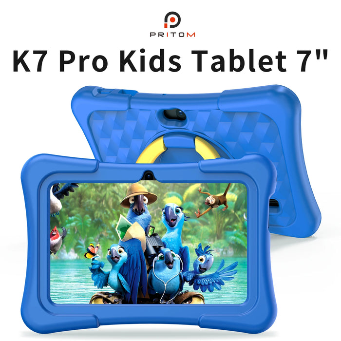 PRITOM Tablet Infantil 7 Pulgadas Android 11, 32 GB WiFi Bluetooth, Cámara Dual, Software Educativo Preinstalado con Funda Protectora