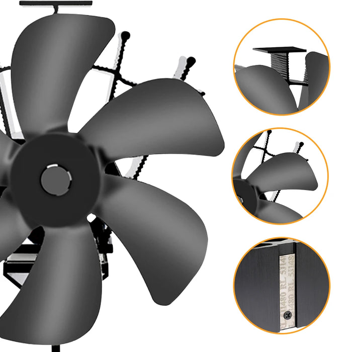 Protector de chimenea con 6 aspas: ventilador de bajo consumo de calor para estufa de leña, silencioso y respetuoso con el medio ambiente, perfecto para las frías noches de invierno.