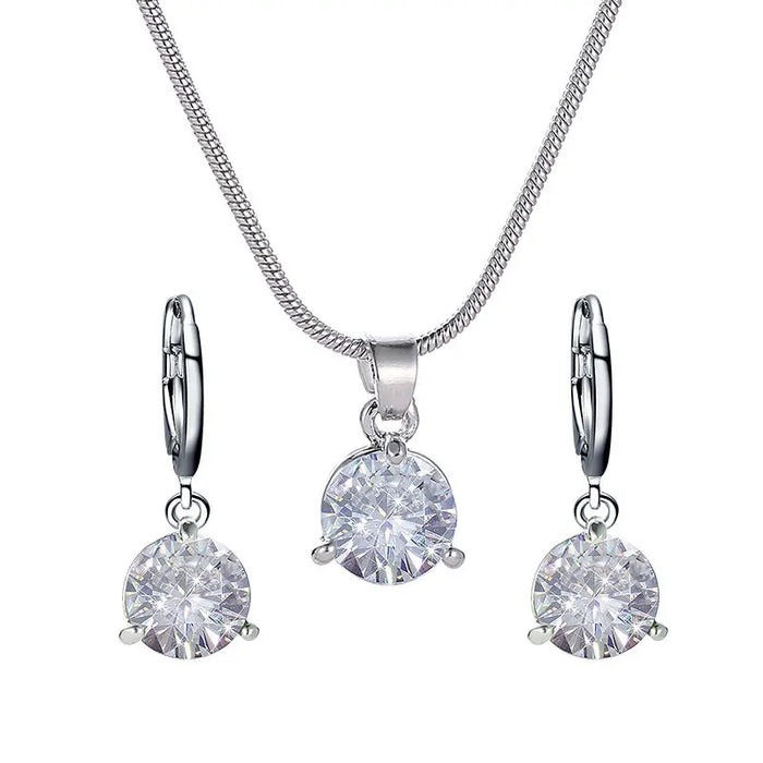 Elegant Melody Pendant and Earring Set - Sparkling Zircon Crystal Jewelry for Women