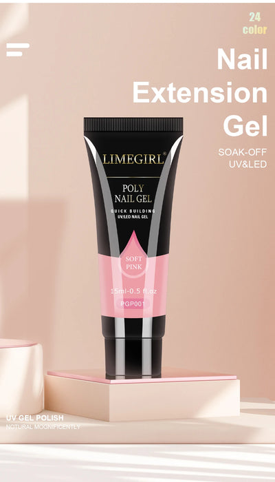 LIMEGIRL Juego de gel de extensión de uñas con lámpara LED UV – Kit de extensión y modelado rápido de uñas, gel semipermanente para juego de manicura