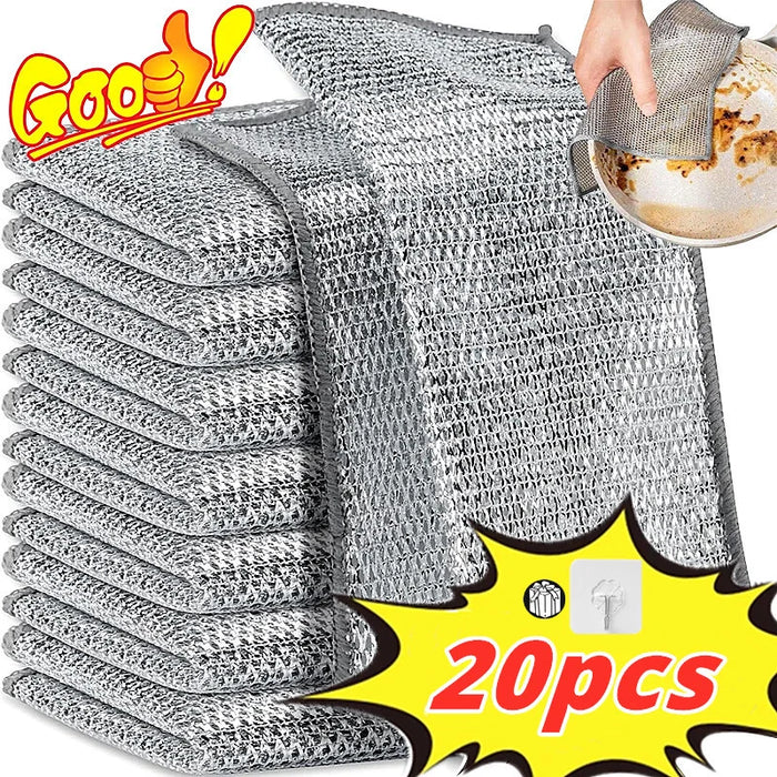 Super chiffon de nettoyage 20/1 pièce-chiffon Double face avec fil d'acier renforcé pour un nettoyage efficace de la cuisine et de la vaisselle