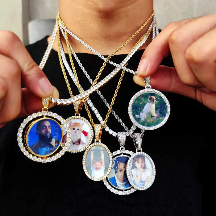 Personalisierter individueller Foto-Kreis-Medaillen-Anhänger Hip-Hop-Schmuck für Frauen und Männer mit Erinnerungen