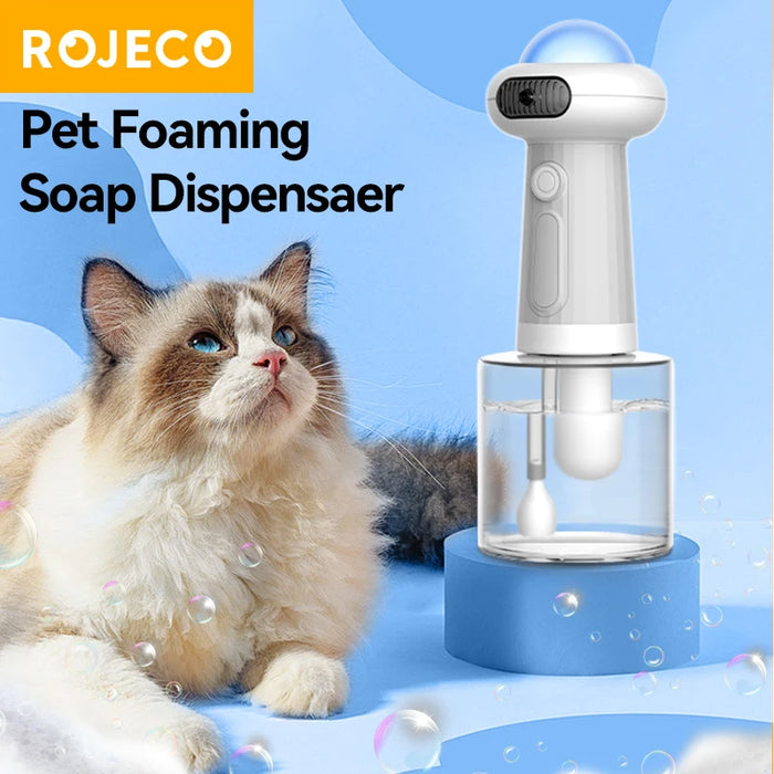 ROJECO Dispensador automático inalámbrico de jabón para perros y gatos - Rociador eléctrico de espuma de champú para el cuidado de mascotas