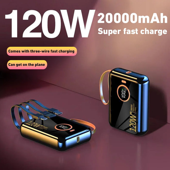 Xiaomi 120 W Schnelllade-Powerbank 100.000 mAh – 3 in 1 mit integriertem Kabel, externer Akku für iPhone, Huawei und Xiaomi 2024 Neu