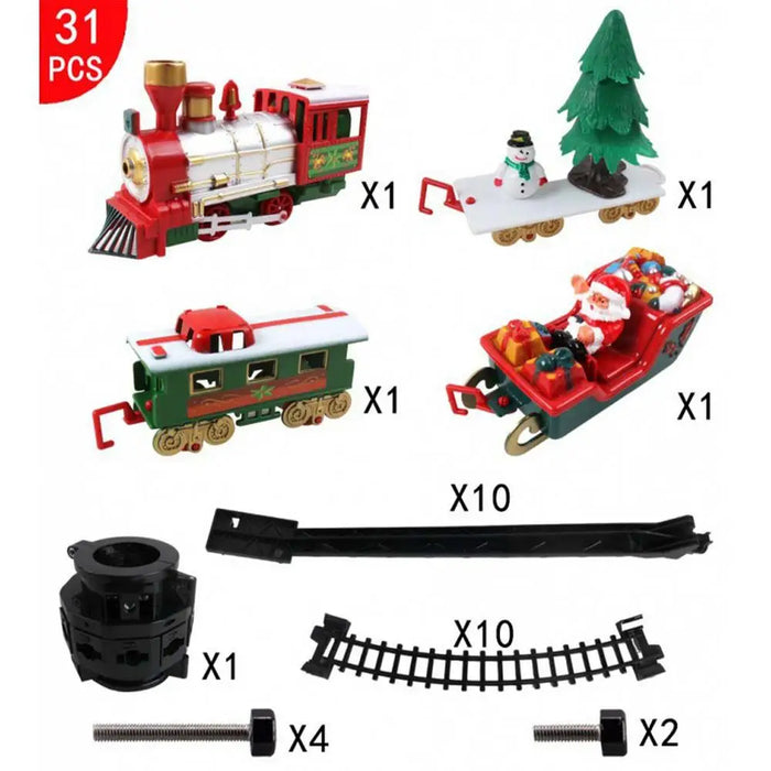 Train de Noël électrique pour décoration de sapin de Noël avec rails et wagons, cadeau de Noël et décoration pour le sapin de Noël