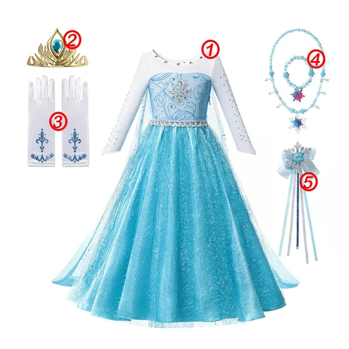 Costume de princesse Disney la reine des neiges pour filles, robe de bal en maille blanche à paillettes, vêtements de carnaval, Cosplay reine des neiges Elsa Anna pour enfants