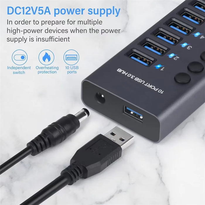 MZX 10 7 4 Port USB Hub 3.0 Aluminum A 3 0 Multi-hub Splitter Concentrator Dock Multiple Extensor Switch Adapter Docking Station