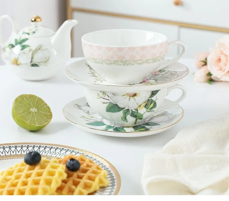 Cafetera Bone China de 250 ml con taza - Juego de tetera en porcelana de alta calidad para regalo de boda