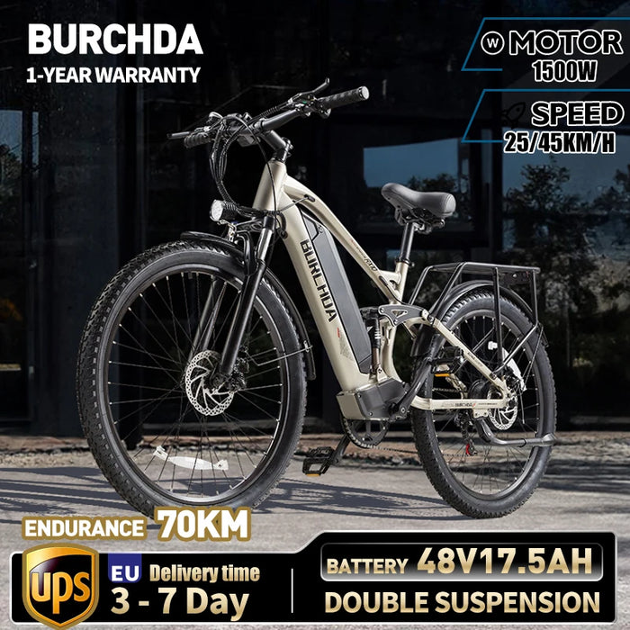 BURCHDA RX10 1500W 50 KM/H 27,5 pulgadas bicicleta eléctrica 48V17.5AH batería de litio bicicleta de montaña con doble absorción de impacto Ebike